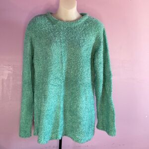 Denim & Co. Women’s Teal Fuzzy Sweater Size Medium Soft Textured Knit Pullover